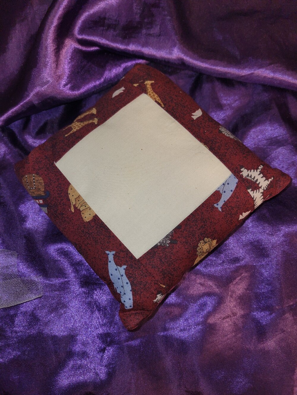 Handcrafted fabric picture frame pillow ( tuck pillow or Needlework Pillow)